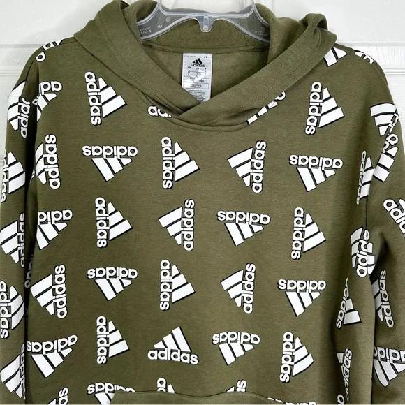 NWT Adidas AOP Fleece Hoodie Pullover Sweatshirt in Olive Men’s Sz L - Picture 3 of 12